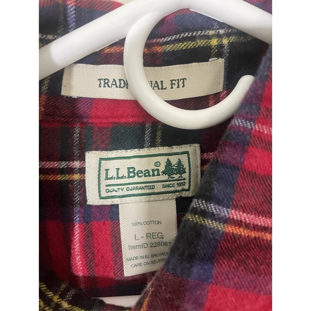 Y2K LL Bean Men's Large Red Plaid Button Up Flannel Shirt Lumberjack Workwear - Picture 3 of 5
